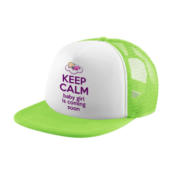 KEEP CALM baby girl is coming soon!!!, Καπέλο Soft Trucker με Δίχτυ Πράσινο/Λευκό