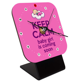 KEEP CALM baby girl is coming soon!!!, Quartz Wooden table clock with hands (10cm)
