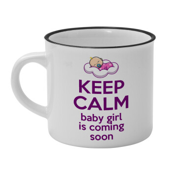 KEEP CALM baby girl is coming soon!!!, Κούπα κεραμική vintage Λευκή/Μαύρη 230ml