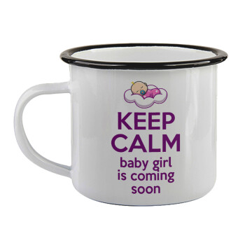 KEEP CALM baby girl is coming soon!!!, Κούπα εμαγιέ με μαύρο χείλος 360ml