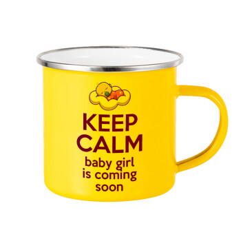 KEEP CALM baby girl is coming soon!!!, Κούπα Μεταλλική εμαγιέ Κίτρινη 360ml
