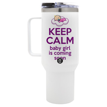 KEEP CALM baby girl is coming soon!!!, Mega Stainless steel Tumbler with lid, double wall 1,2L