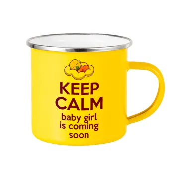 KEEP CALM baby girl is coming soon!!!, Κούπα Μεταλλική εμαγιέ Κίτρινη 360ml