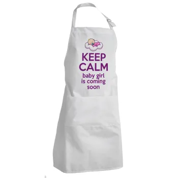 KEEP CALM baby girl is coming soon!!!, Adult Chef Apron (with sliders and 2 pockets)