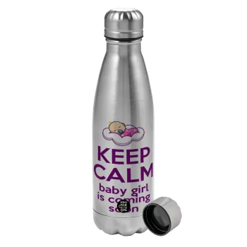 KEEP CALM baby girl is coming soon!!!, Metallic water bottle, stainless steel, 750ml