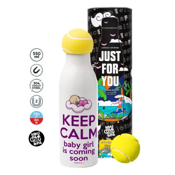 KEEP CALM baby girl is coming soon!!!, Μπάλα τένις μεταλλικό παγούρι θερμός, διπλού τοιχώματος, 550ml