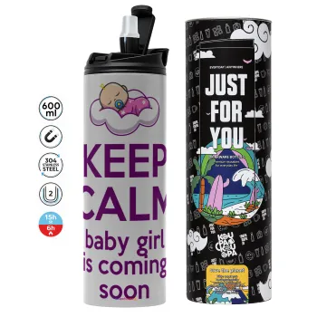 KEEP CALM baby girl is coming soon!!!, Tumbler stainless steel GREY 600ml