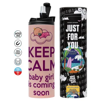 KEEP CALM baby girl is coming soon!!!, Tumbler stainless steel PINK 600ml