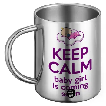 KEEP CALM baby girl is coming soon!!!, Ανοξείδωτη Μεταλλική Κούπα 450ml - Διπλού Τοιχώματος