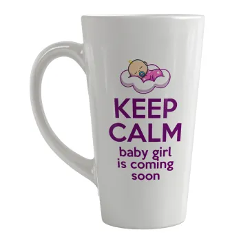KEEP CALM baby girl is coming soon!!!, Κούπα κωνική Latte Μεγάλη, κεραμική, 450ml