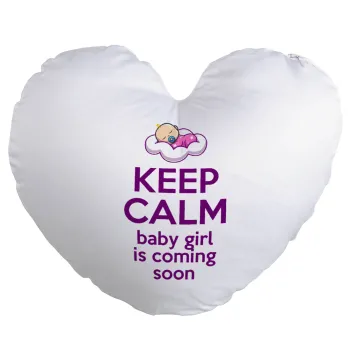 KEEP CALM baby girl is coming soon!!!, Μαξιλάρι καναπέ καρδιά 40x40cm περιέχεται το  γέμισμα