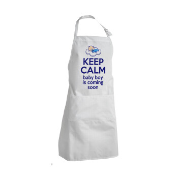 KEEP CALM baby boy is coming soon!!!, Adult Chef Apron (with sliders and 2 pockets)