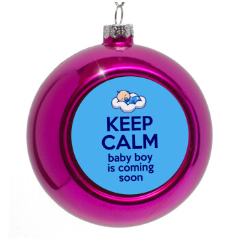 KEEP CALM baby boy is coming soon!!!, Purple Christmas tree ornament bauble 8cm
