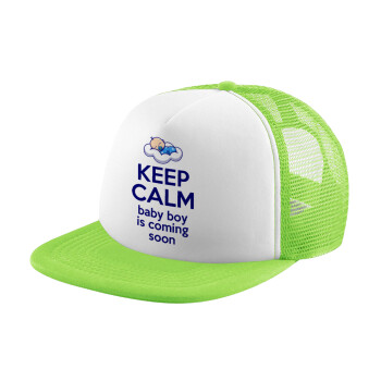 KEEP CALM baby boy is coming soon!!!, Καπέλο Soft Trucker με Δίχτυ Πράσινο/Λευκό