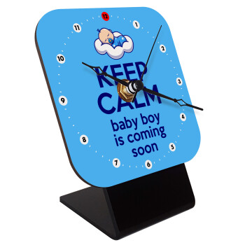 KEEP CALM baby boy is coming soon!!!, Quartz Wooden table clock with hands (10cm)