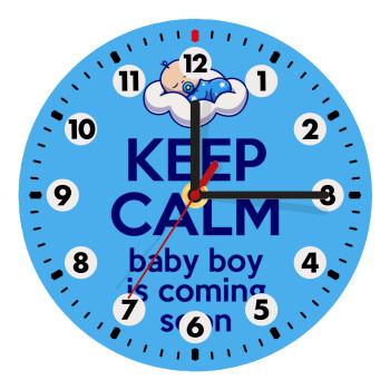 KEEP CALM baby boy is coming soon!!!, Wooden wall clock (20cm)
