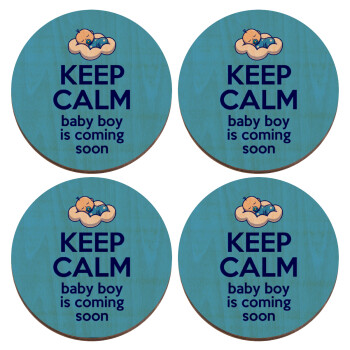KEEP CALM baby boy is coming soon!!!, ΣΕΤ x4 Σουβέρ ξύλινα στρογγυλά plywood (9cm)