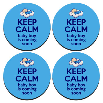 KEEP CALM baby boy is coming soon!!!, SET of 4 round wooden coasters (9cm)