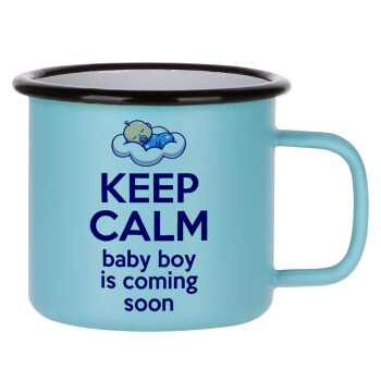 KEEP CALM baby boy is coming soon!!!, Κούπα Μεταλλική εμαγιέ ΜΑΤ σιέλ 360ml