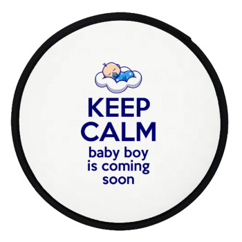 KEEP CALM baby boy is coming soon!!!, Βεντάλια υφασμάτινη αναδιπλούμενη με θήκη (20cm)