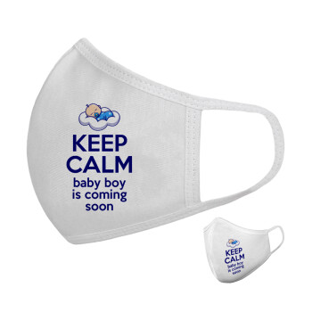 KEEP CALM baby boy is coming soon!!!, Μάσκα υφασμάτινη υψηλής άνεσης παιδική (Δώρο πλαστική θήκη)