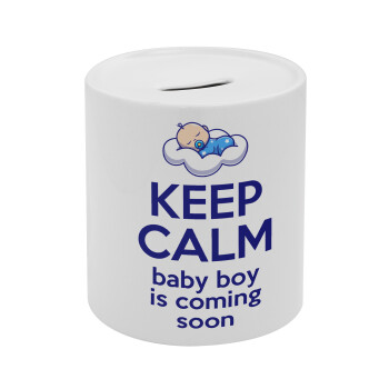 KEEP CALM baby boy is coming soon!!!, Κουμπαράς πορσελάνης με τάπα