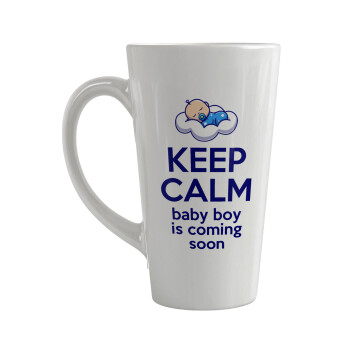 KEEP CALM baby boy is coming soon!!!, Κούπα κωνική Latte Μεγάλη, κεραμική, 450ml