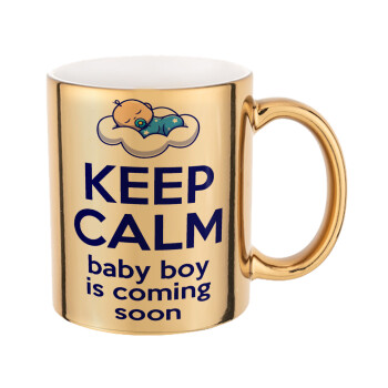 KEEP CALM baby boy is coming soon!!!, Mug ceramic, gold mirror, 330ml