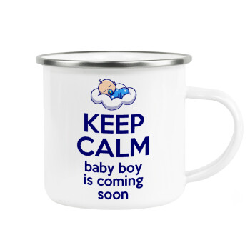 KEEP CALM baby boy is coming soon!!!, Κούπα Μεταλλική εμαγιέ λευκη 360ml