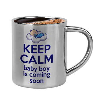 KEEP CALM baby boy is coming soon!!!, Κουπάκι μεταλλικό διπλού τοιχώματος για espresso (220ml)