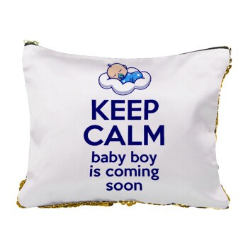 KEEP CALM baby boy is coming soon!!!, Τσαντάκι νεσεσέρ με πούλιες (Sequin) Χρυσό