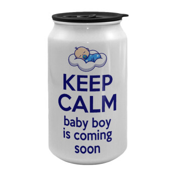 KEEP CALM baby boy is coming soon!!!, Κούπα ταξιδιού μεταλλική με καπάκι (tin-can) 500ml