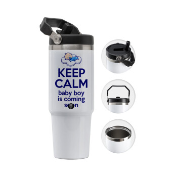 KEEP CALM baby boy is coming soon!!!, 30oz stainless Steel Tumbler with Handle