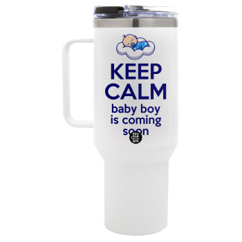 KEEP CALM baby boy is coming soon!!!, Mega Stainless steel Tumbler with lid, double wall 1,2L