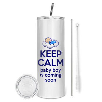KEEP CALM baby boy is coming soon!!!, Tumbler stainless steel 600ml, with metal straw & cleaning brush