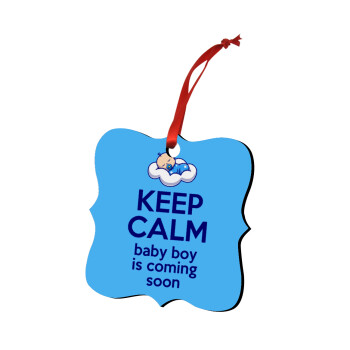 KEEP CALM baby boy is coming soon!!!, Χριστουγεννιάτικο στολίδι polygon ξύλινο 7.5cm