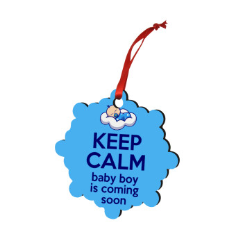 KEEP CALM baby boy is coming soon!!!, Christmas ornament snowflake wooden 7.5cm