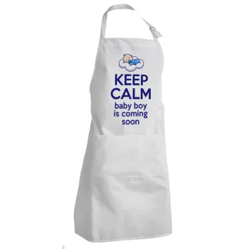 KEEP CALM baby boy is coming soon!!!, Adult Chef Apron (with sliders and 2 pockets)