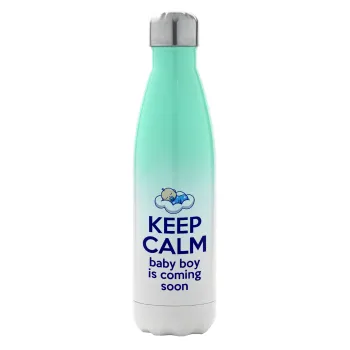 KEEP CALM baby boy is coming soon!!!, Μεταλλικό παγούρι θερμός Πράσινο/Λευκό (Stainless steel), διπλού τοιχώματος, 500ml