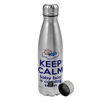 KEEP CALM baby boy is coming soon!!!, Metallic water bottle, stainless steel, 750ml