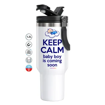 KEEP CALM baby boy is coming soon!!!, Mega Stainless steel Tumbler with lid, double wall 1,2L