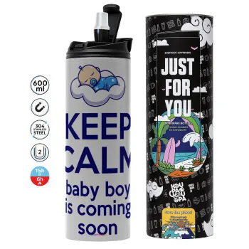 KEEP CALM baby boy is coming soon!!!, Tumbler stainless steel GREY 600ml