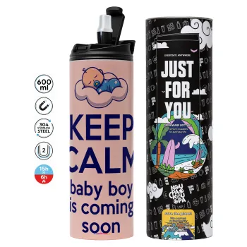 KEEP CALM baby boy is coming soon!!!, Tumbler stainless steel PINK 600ml