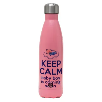 KEEP CALM baby boy is coming soon!!!, Metal mug thermos Pink Mat (Stainless steel), double wall, 500ml