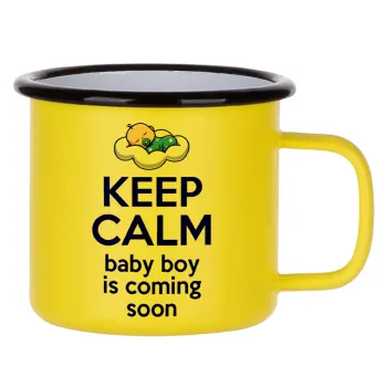 KEEP CALM baby boy is coming soon!!!, Metallic enamel MATT Yellow cup 360ml