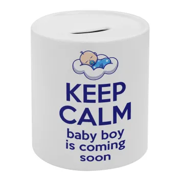 KEEP CALM baby boy is coming soon!!!, Κουμπαράς πορσελάνης με τάπα