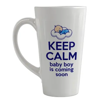 KEEP CALM baby boy is coming soon!!!, Κούπα κωνική Latte Μεγάλη, κεραμική, 450ml