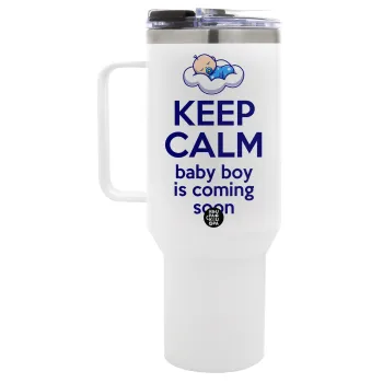 KEEP CALM baby boy is coming soon!!!, Mega Tumbler με καπάκι, διπλού τοιχώματος (θερμό) 1,2L