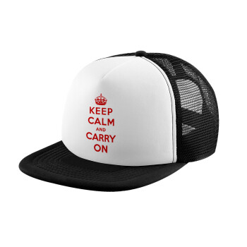 KEEP CALM  and carry on, Καπέλο ενηλίκων Jockey με Δίχτυ Black/White (snapback, trucker, unisex)