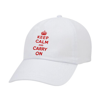 KEEP CALM  and carry on, Καπέλο ενηλίκων Jockey Λευκό (snapback, 5-φύλλο, unisex)